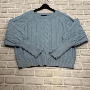 Premise‎ Baby Blue Sweater Women's Size XL Cable Knit Puff Sleeve